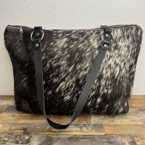 Handmade Black Leather With Fur Cowhide